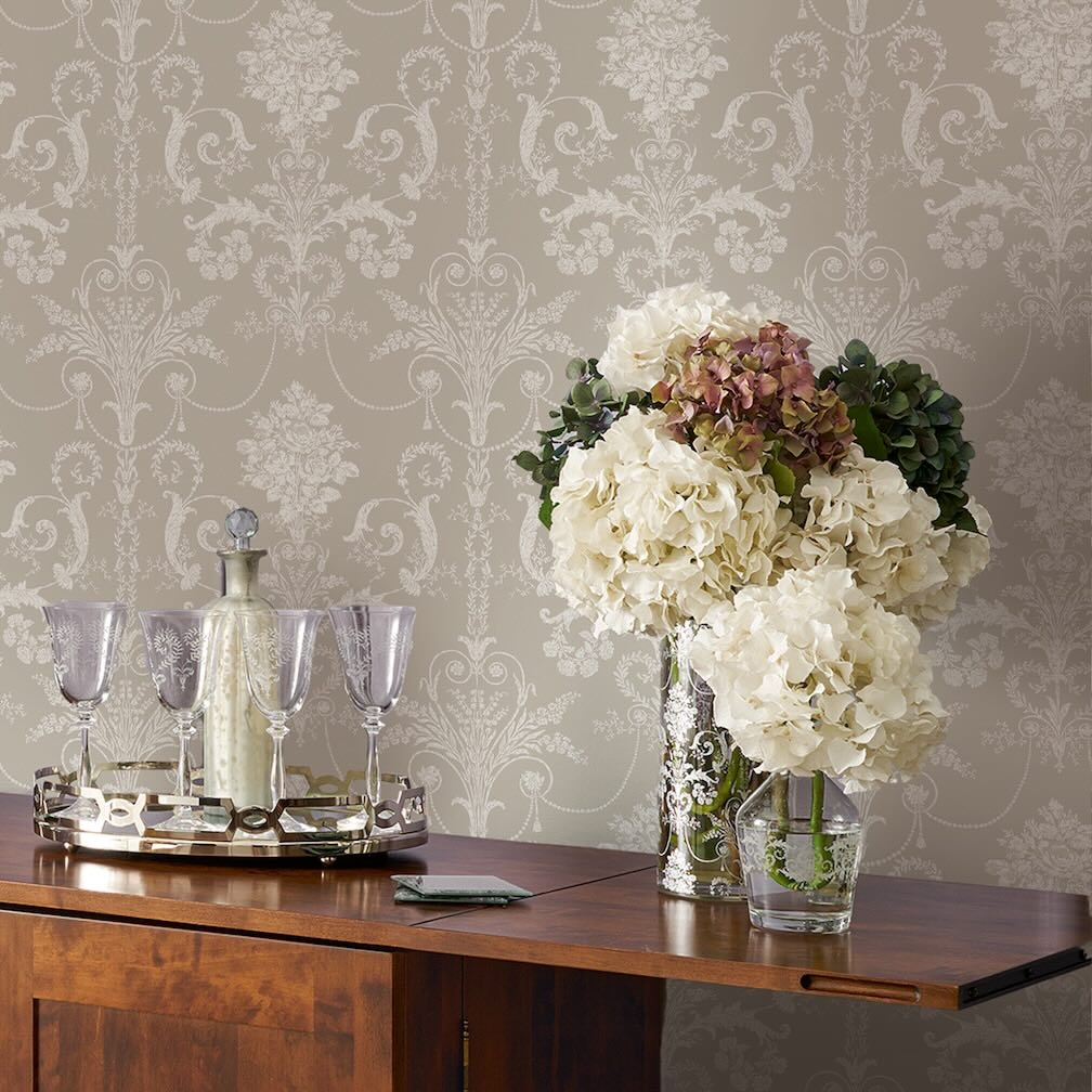 Laura Ashley Josette White Dove Grey Wallpaper