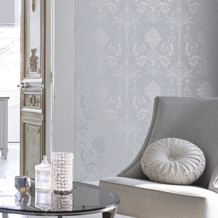 Laura Ashley Josette Metallic Silver Wallpaper