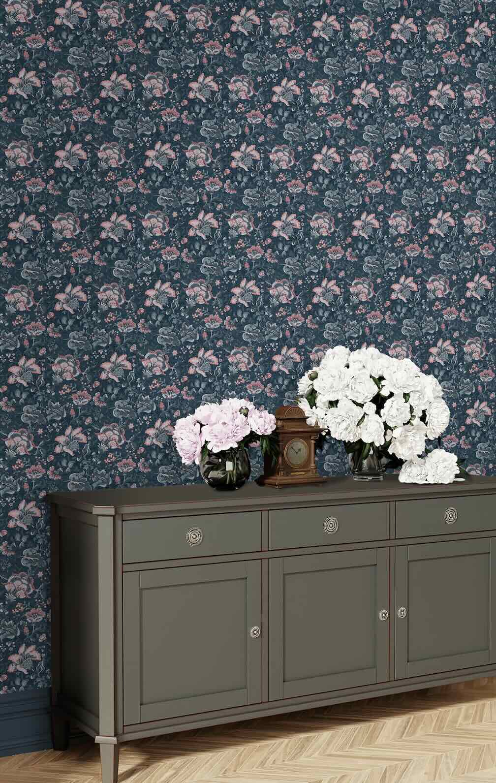 Laura Ashley Portia Dark Seaspray Wallpaper