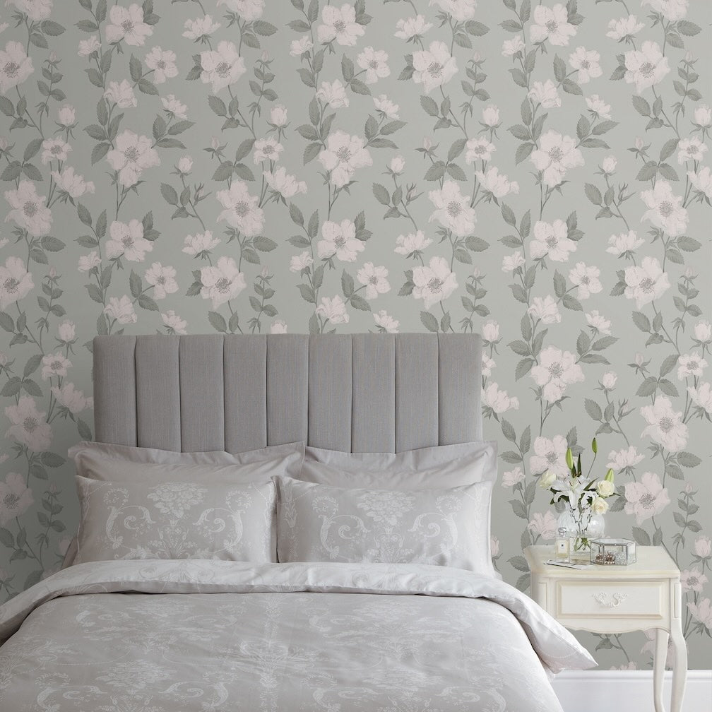 Laura Ashley Fleurir Smoke Green Wallpaper