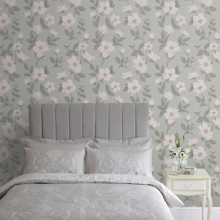 Laura Ashley Fleurir Smoke Green Wallpaper