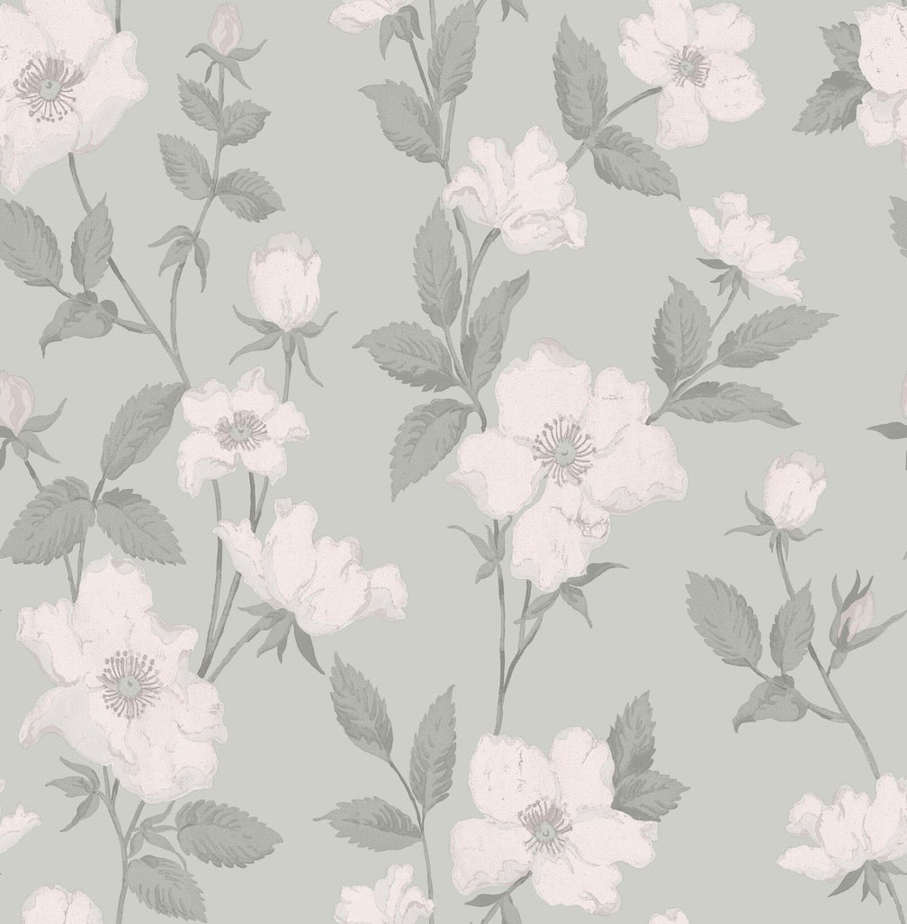 Laura Ashley Fleurir Smoke Green Wallpaper
