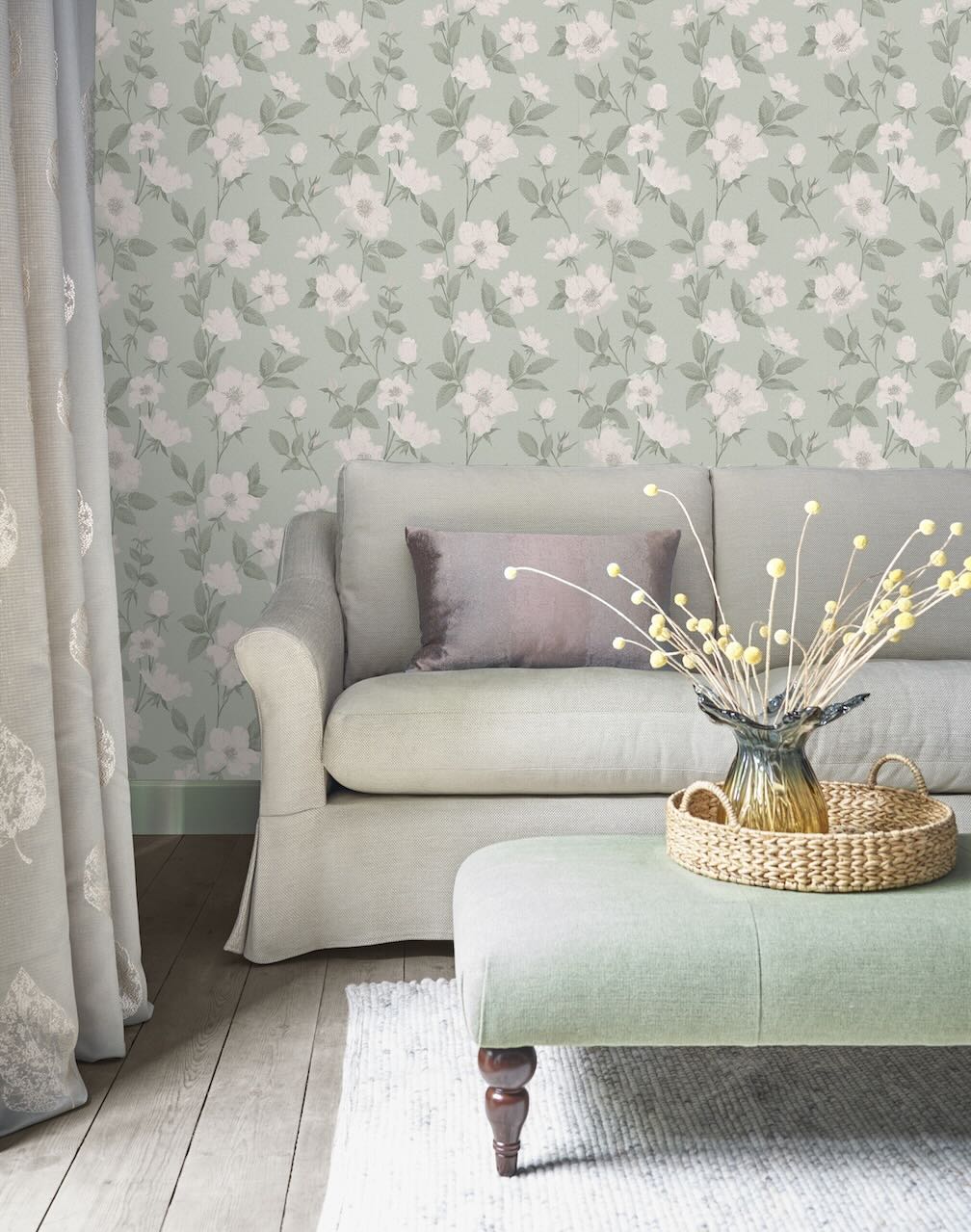 Laura Ashley Fleurir Smoke Green Wallpaper