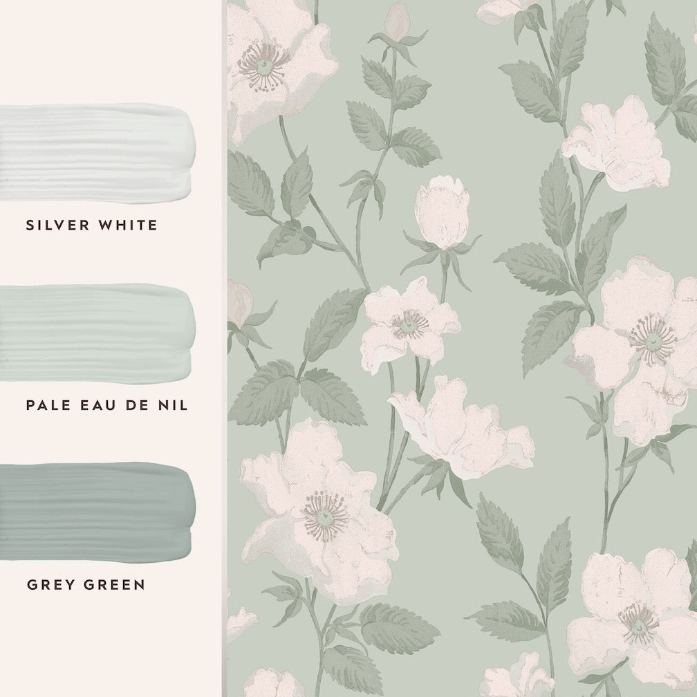 Laura Ashley Fleurir Smoke Green Wallpaper