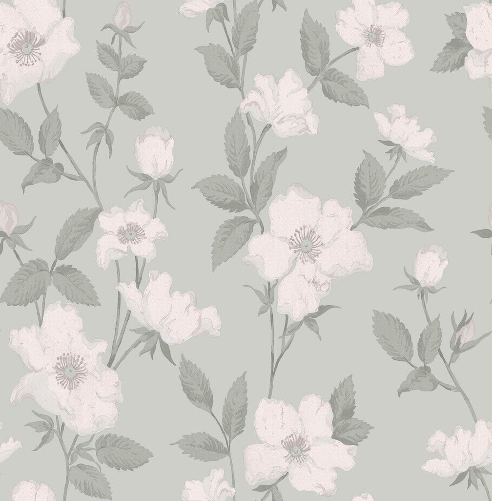 Laura Ashley Fleurir Smoke Green Wallpaper