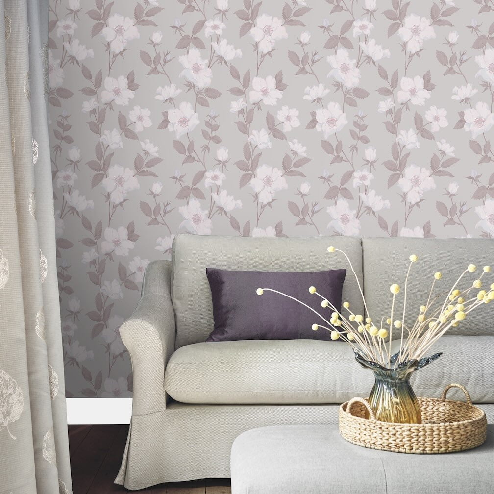 Laura Ashley Fleurir Sugared Violet Wallpaper