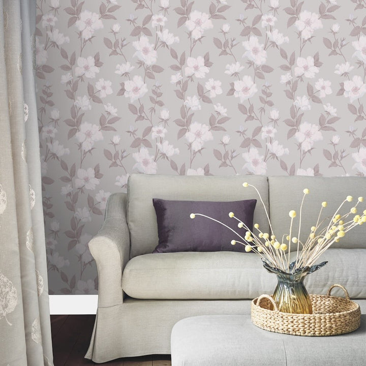 Laura Ashley Fleurir Sugared Violet Wallpaper