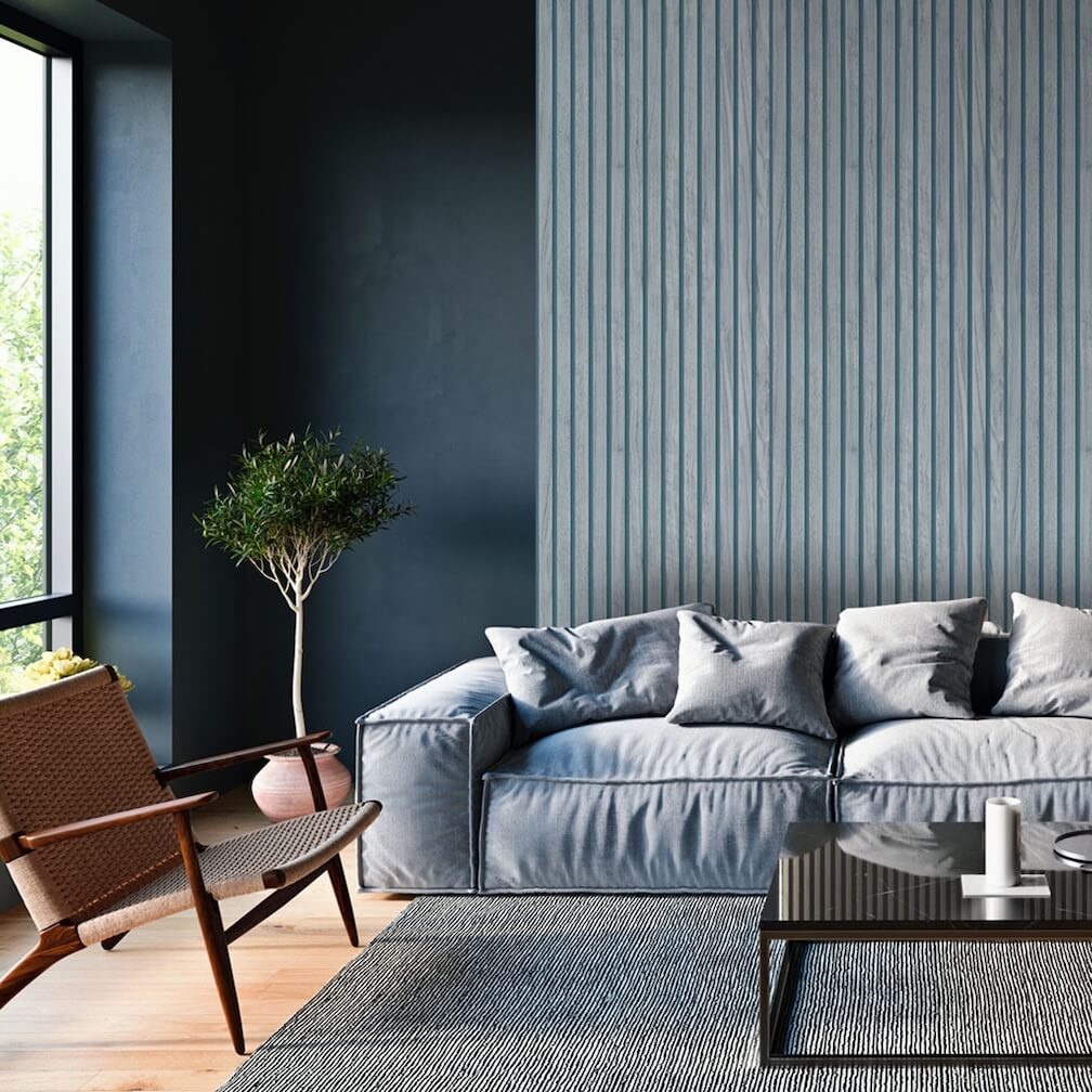 Belgravia Panacea Blue Wood Slat Wallpaper
