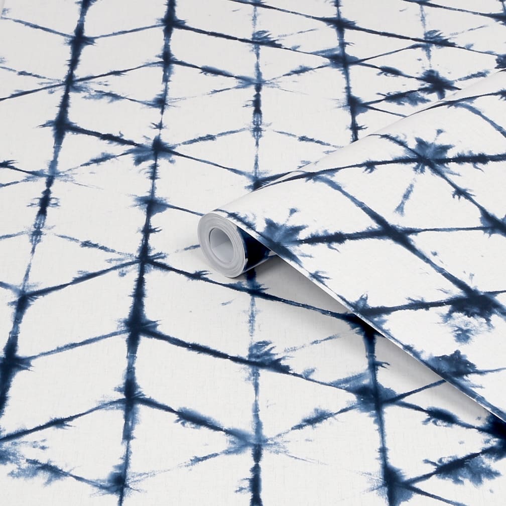 Geo Tie Dye White & Blue Wallpaper