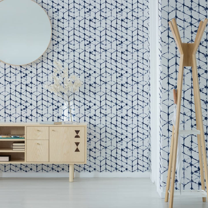 Geo Tie Dye White & Blue Wallpaper