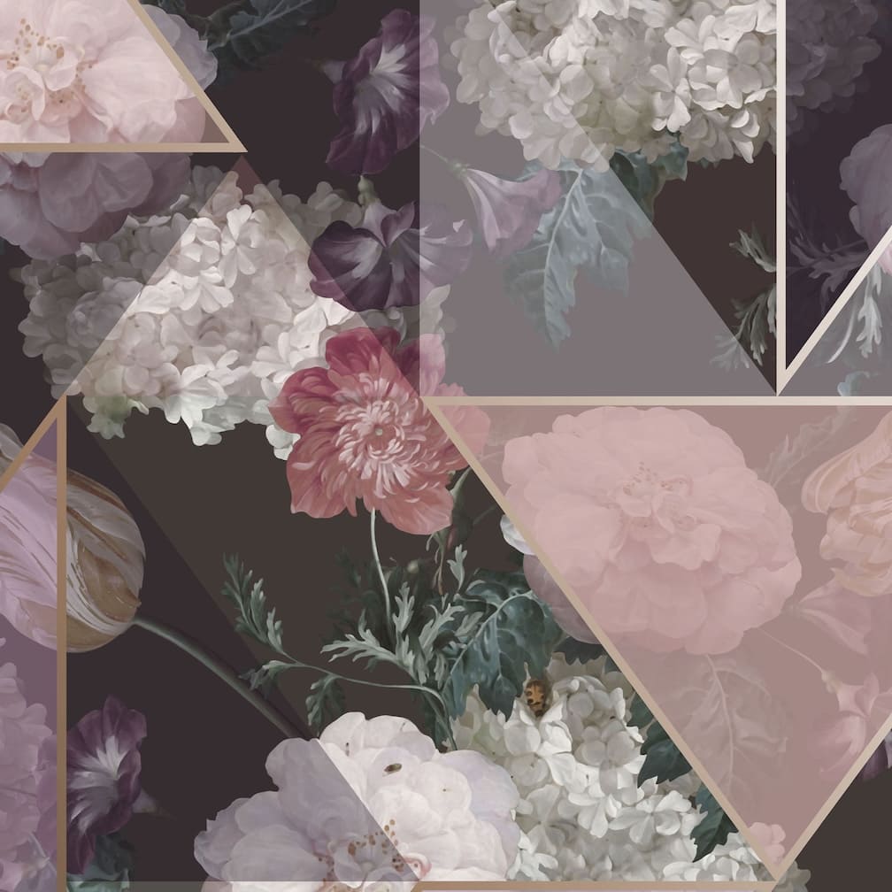 Pink & Black Floral Geo Wallpaper