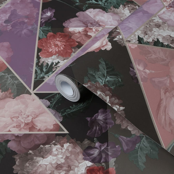 Pink & Black Floral Geo Wallpaper
