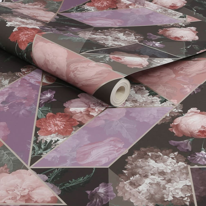 Pink & Black Floral Geo Wallpaper