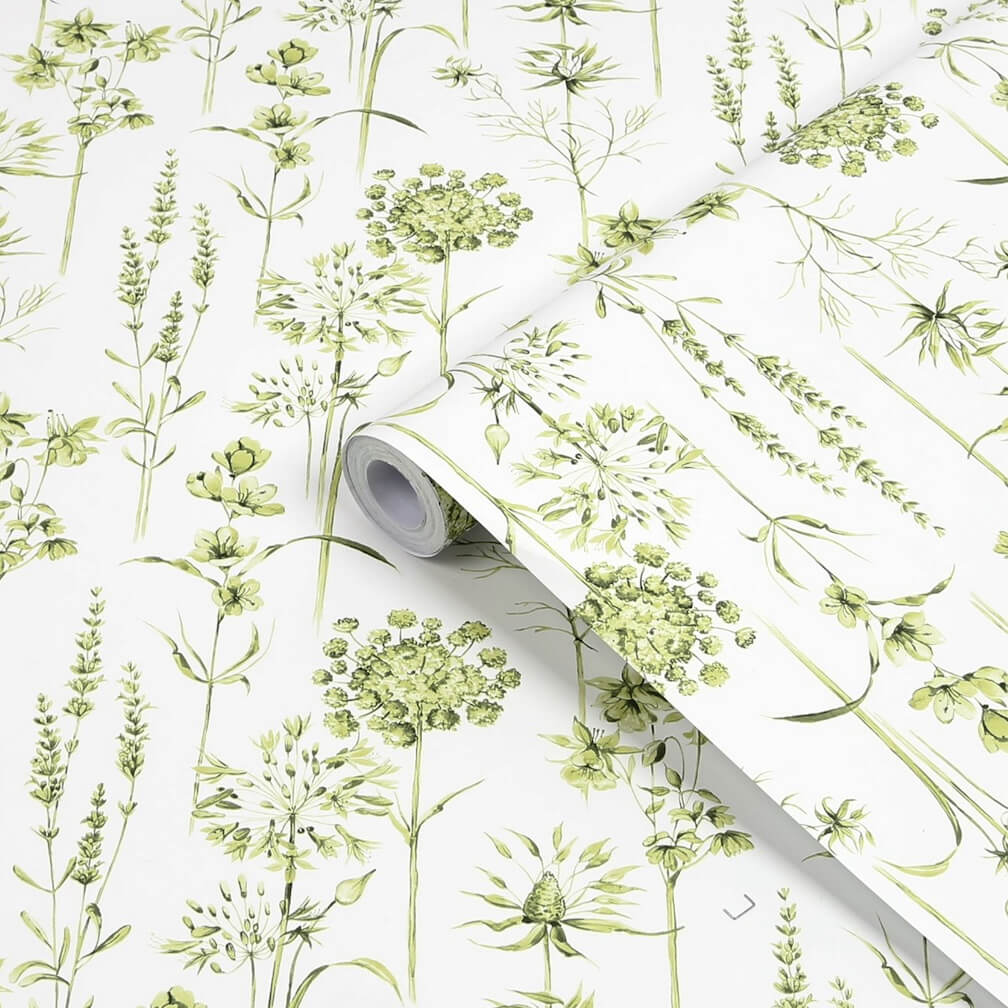 Superfresco Easy Medley Fig Green & White Wallpaper