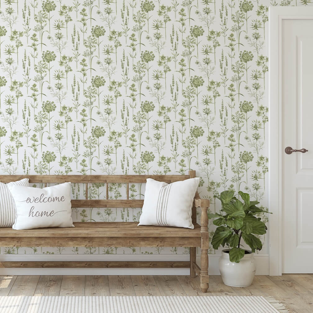 Superfresco Easy Medley Fig Green & White Wallpaper