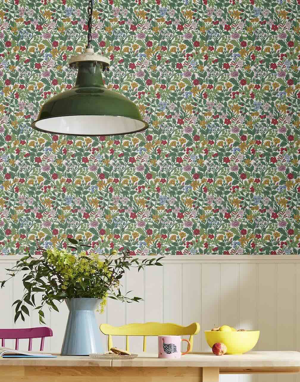 Joules Arts and Crafts Floral Rainbow Wallpaper