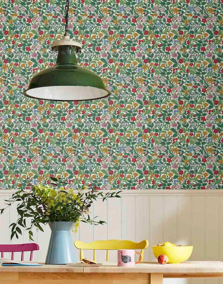 Joules Arts and Crafts Floral Rainbow Wallpaper
