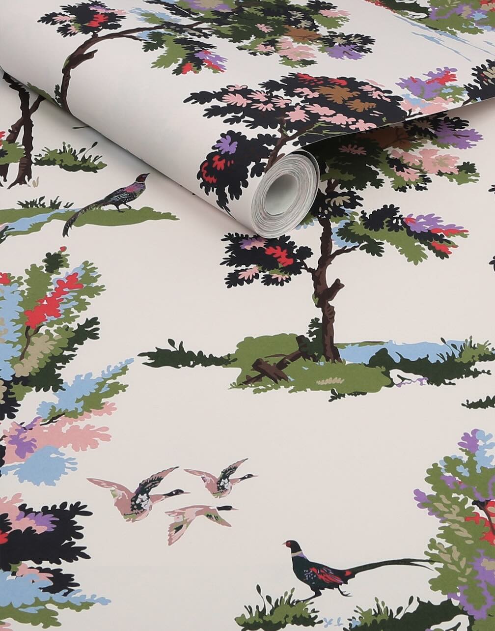 Joules Woodland Scene Dawn Grey Wallpaper