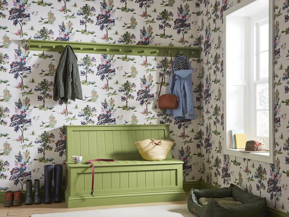 Joules Woodland Scene Dawn Grey Wallpaper