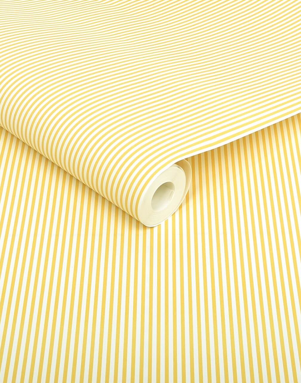 Joules Country Critters Ticking Stripe Lemon Wallpaper