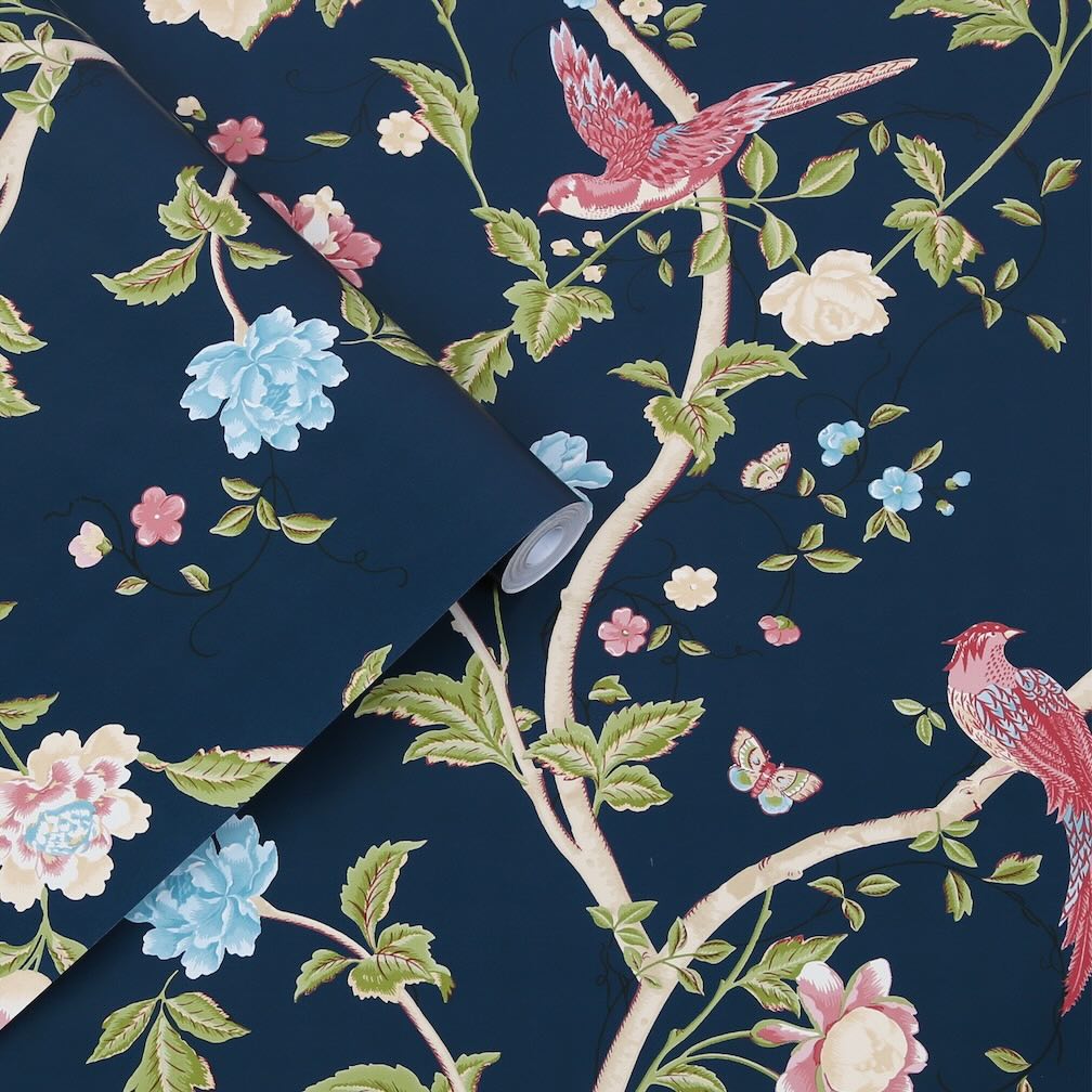 Laura Ashley Summer Palace Midnight Blue Wallpaper