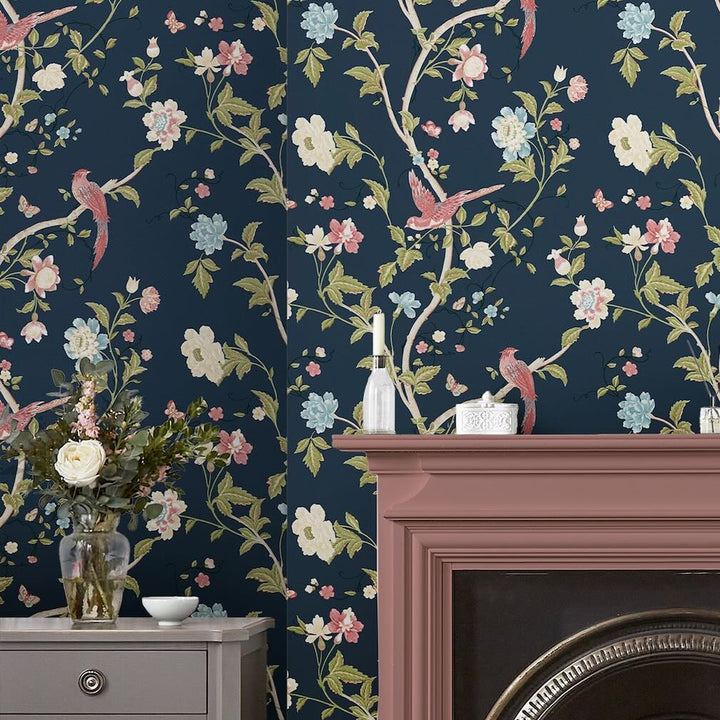 Laura Ashley Summer Palace Midnight Blue Wallpaper