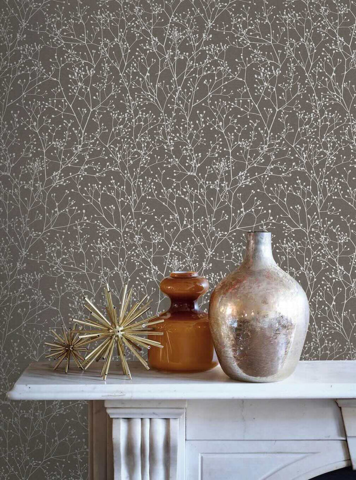 Clarissa Hulse Gypsophila Mocha & Silver Wallpaper