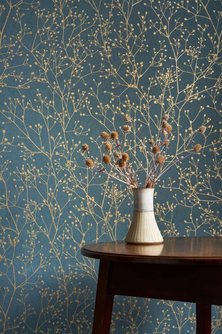 Clarissa Hulse Gypsophila Airforce Blue & Soft Gold Wallpaper