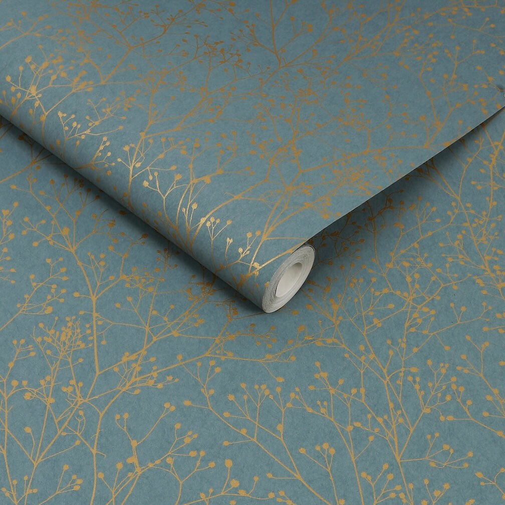 Clarissa Hulse Gypsophila Airforce Blue & Soft Gold Wallpaper
