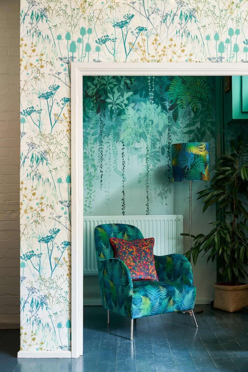Clarissa Hulse Summer Border Verdigris Wallpaper