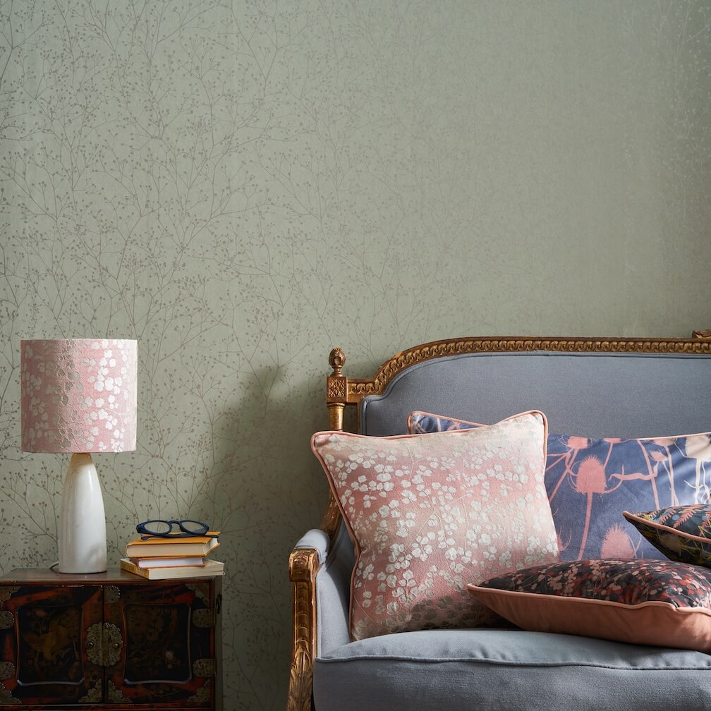 Clarissa Hulse Gypsophila Spring Green & Silver Wallpaper