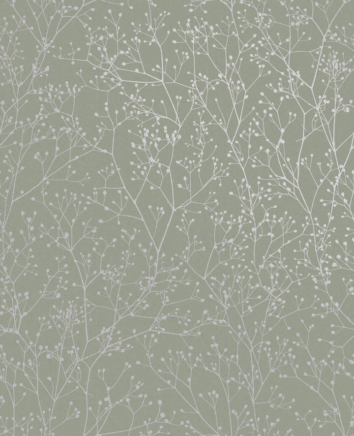 Clarissa Hulse Gypsophila Spring Green & Silver Wallpaper