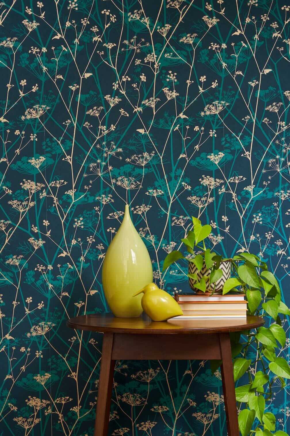 Clarissa Hulse Wild Chervil Kingfisher & Gold Wallpaper