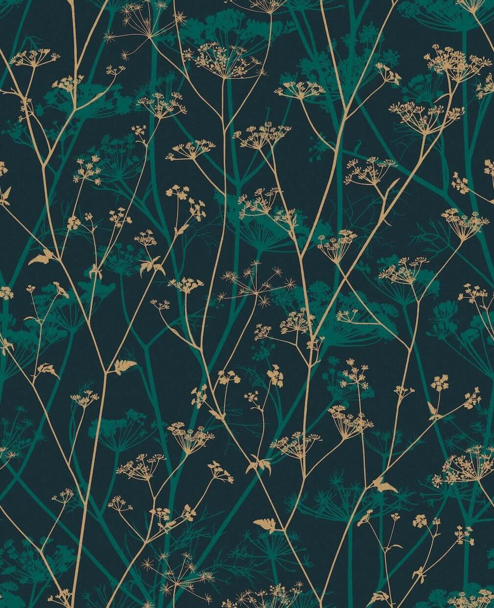 Clarissa Hulse Wild Chervil Kingfisher & Gold Wallpaper