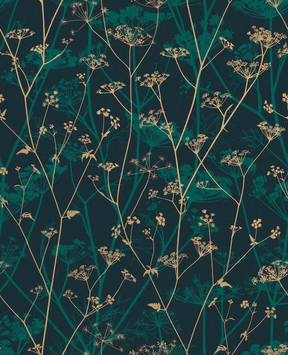Clarissa Hulse Wild Chervil Kingfisher & Gold Wallpaper