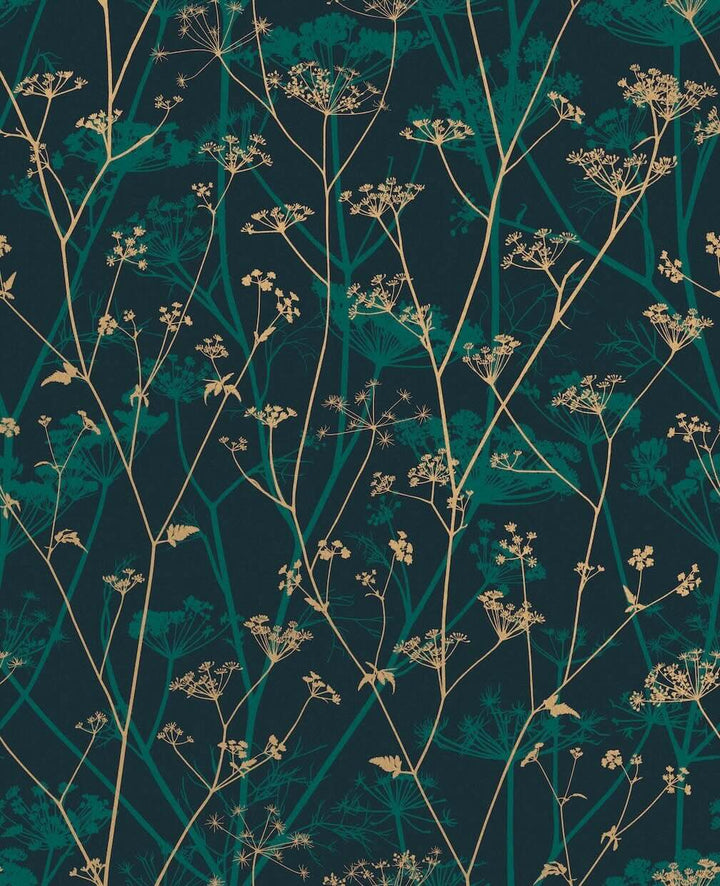 Clarissa Hulse Wild Chervil Kingfisher & Gold Wallpaper