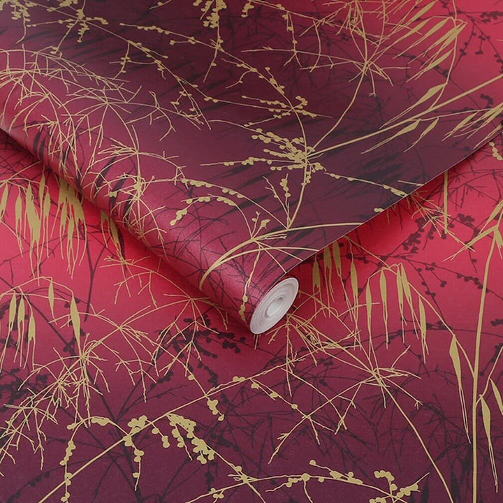 Clarissa Hulse Meadow Grass Damson & Soft Gold Wallpaper
