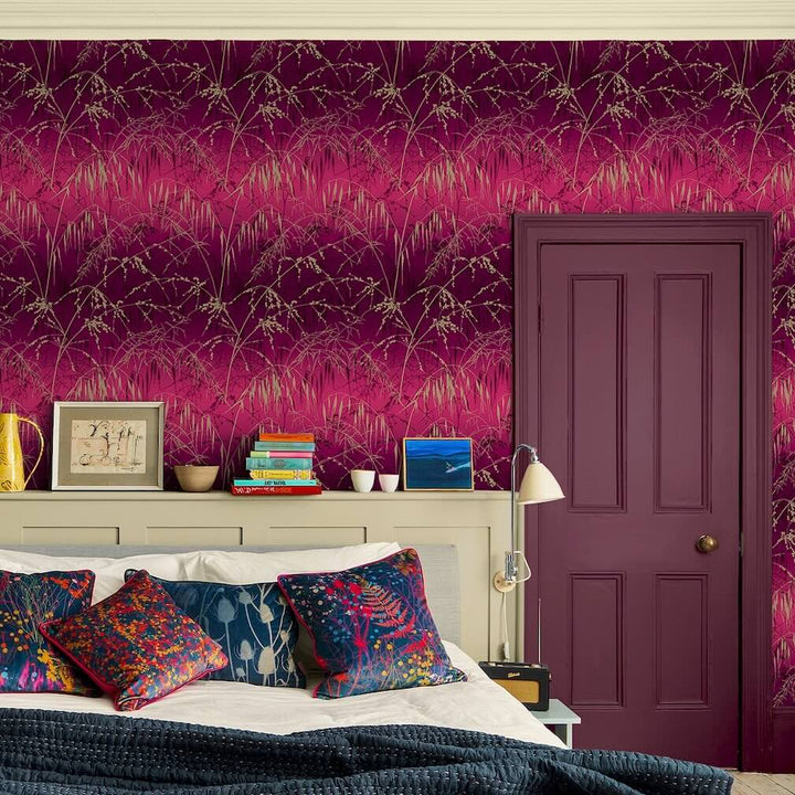 Clarissa Hulse Meadow Grass Damson & Soft Gold Wallpaper