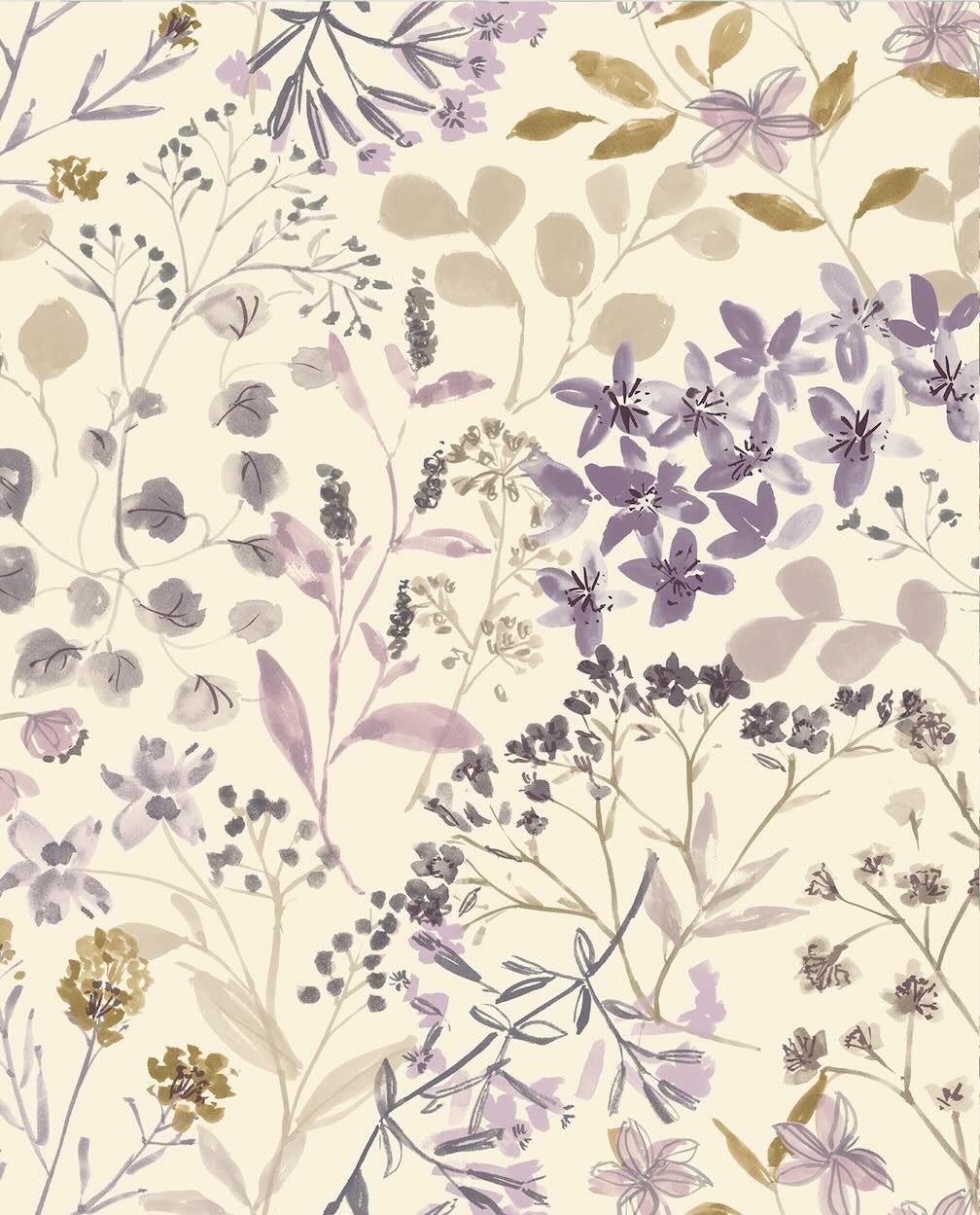 Next Watercolour Floral Purple Wallpaper