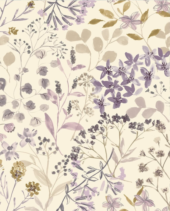 Next Watercolour Floral Purple Wallpaper