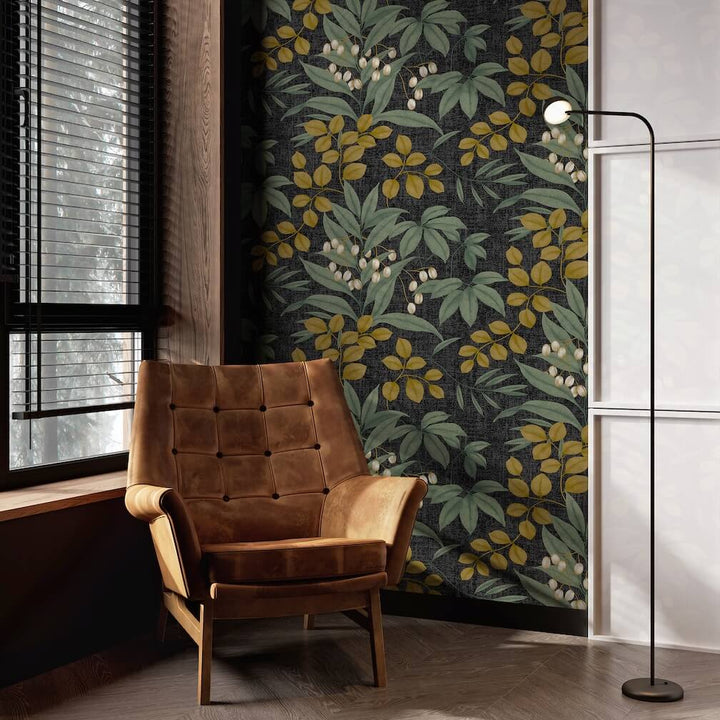 Superfresco Easy Persephone Charcoal & Ochre Wallpaper