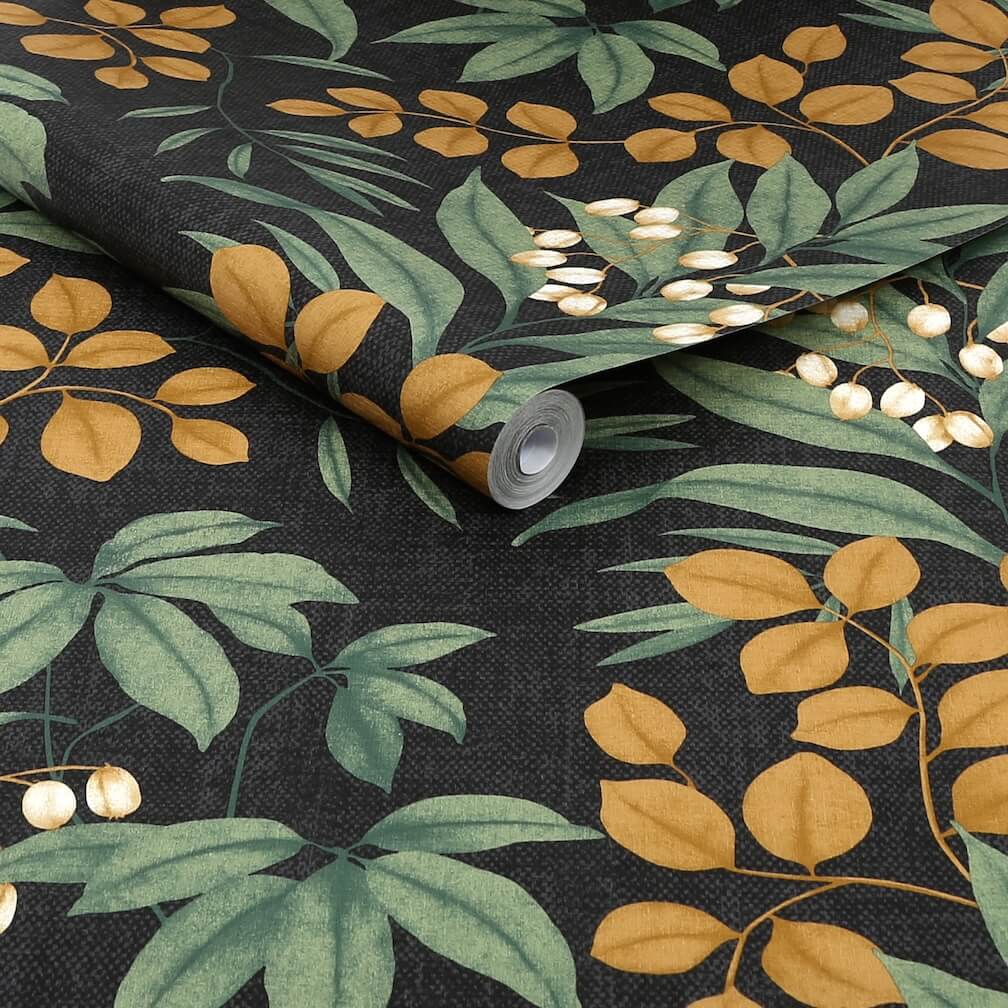 Superfresco Easy Persephone Charcoal & Ochre Wallpaper