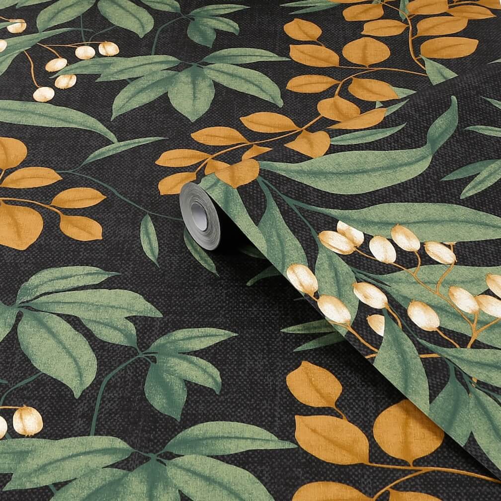 Superfresco Easy Persephone Charcoal & Ochre Wallpaper