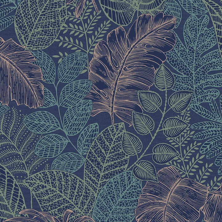 Superfresco Easy Scattered Leaves Blue & Copper Wallpaper