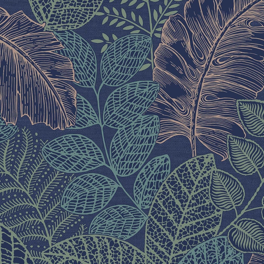 Superfresco Easy Scattered Leaves Blue & Copper Wallpaper