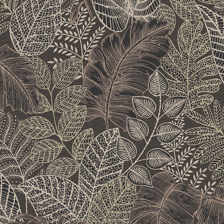 Superfresco Easy Scattered Leaves Charcoal & Gold Wallpaper