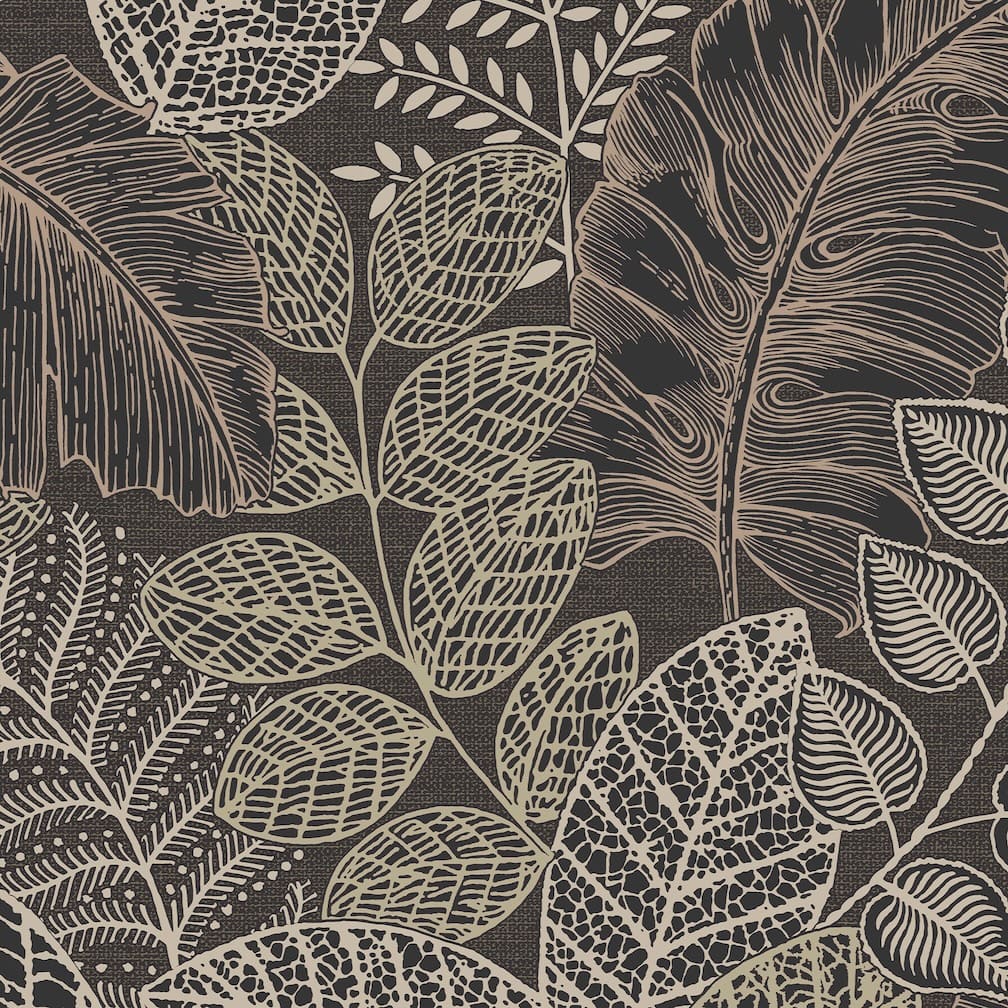 Superfresco Easy Scattered Leaves Charcoal & Gold Wallpaper