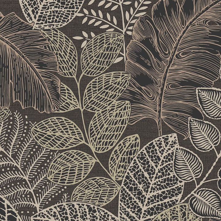 Superfresco Easy Scattered Leaves Charcoal & Gold Wallpaper