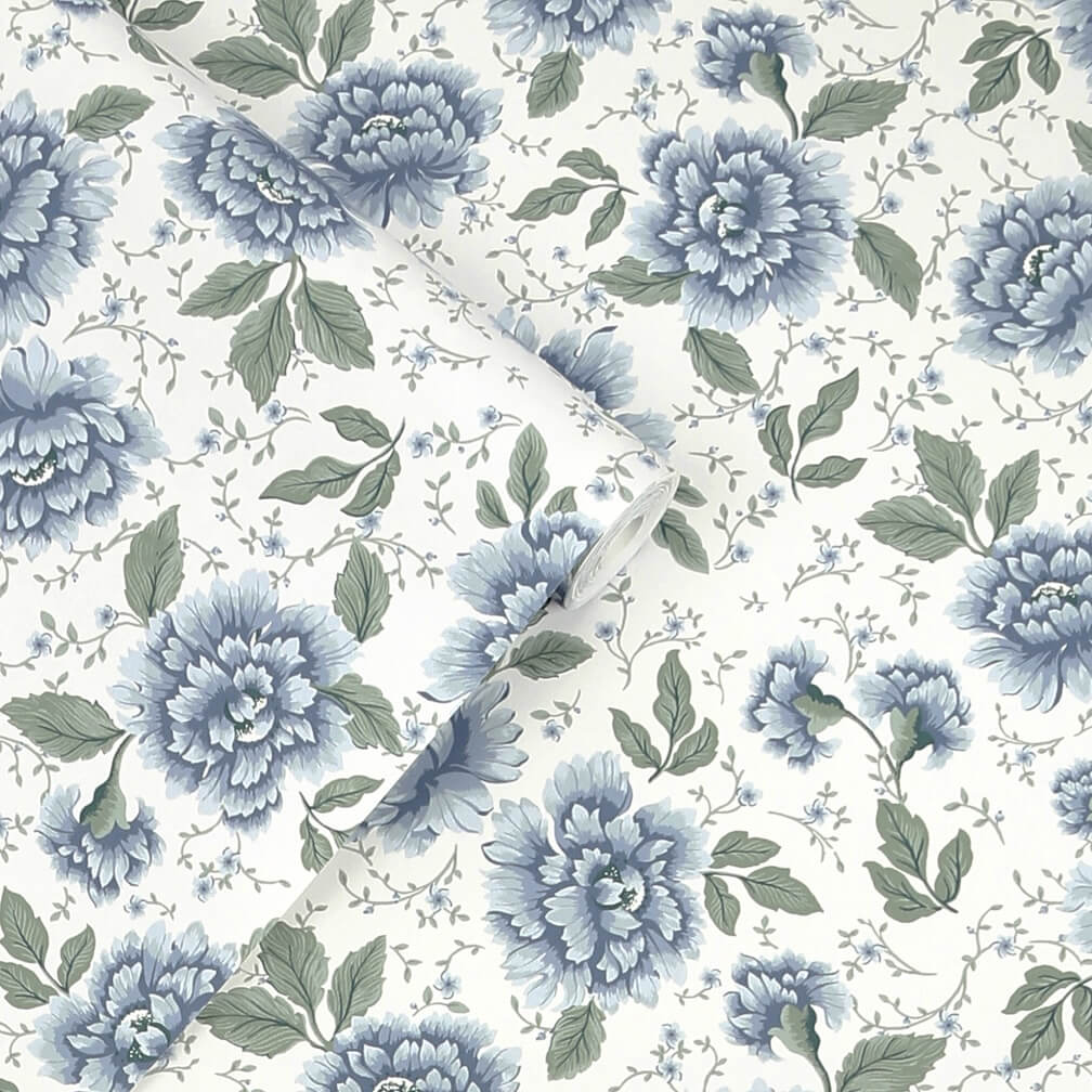 Laura Ashley Pickworth Posy Pale Seaspray Blue Wallpaper