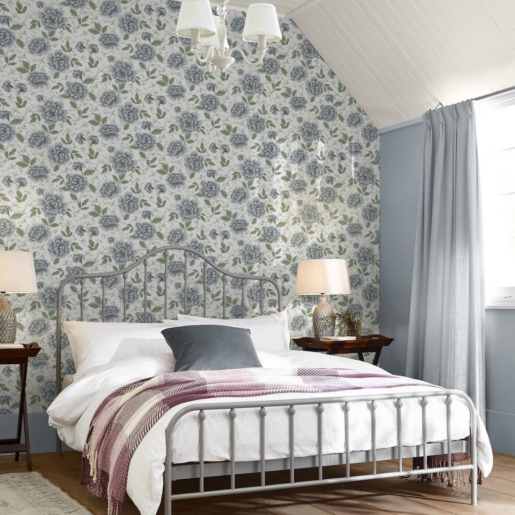 Laura Ashley Pickworth Posy Pale Seaspray Blue Wallpaper